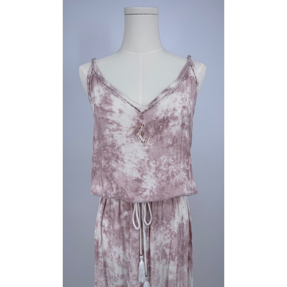 Tiare Hawaii Maxi Dress Womens OS Pink Tie Dye Crochet Tassel Boho Beach - Picture 3 of 13